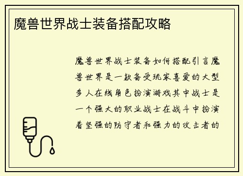 魔兽世界战士装备搭配攻略